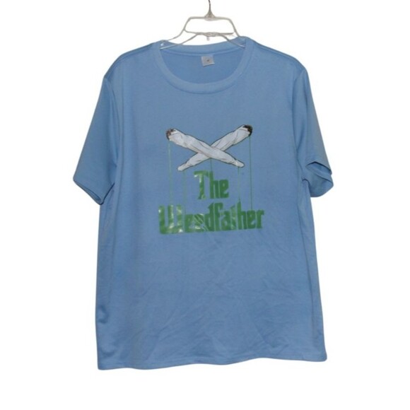Men's T Shirt The Weedfather Size M Polyester Light blue - Picture 3 of 5